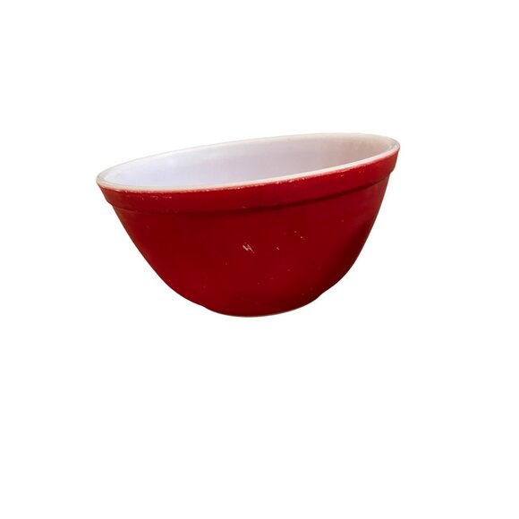 Vintage Pyrex Mixing Bowls Set Of 4 Primary Colors Red & Blue White Interior Nes - Picture 4 of 9